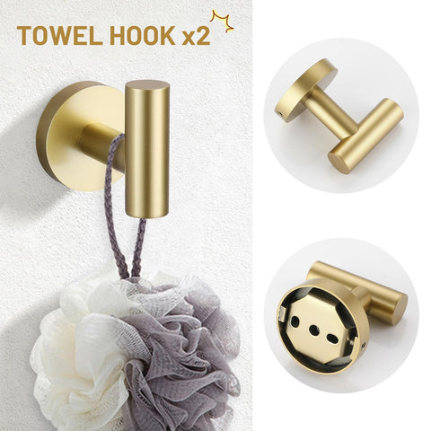 TURS Brushed Gold robe hook two-pack helps organize shared spaces