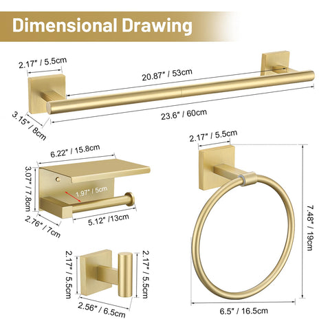TURS brushed gold wall brackets ensure durable mounting.