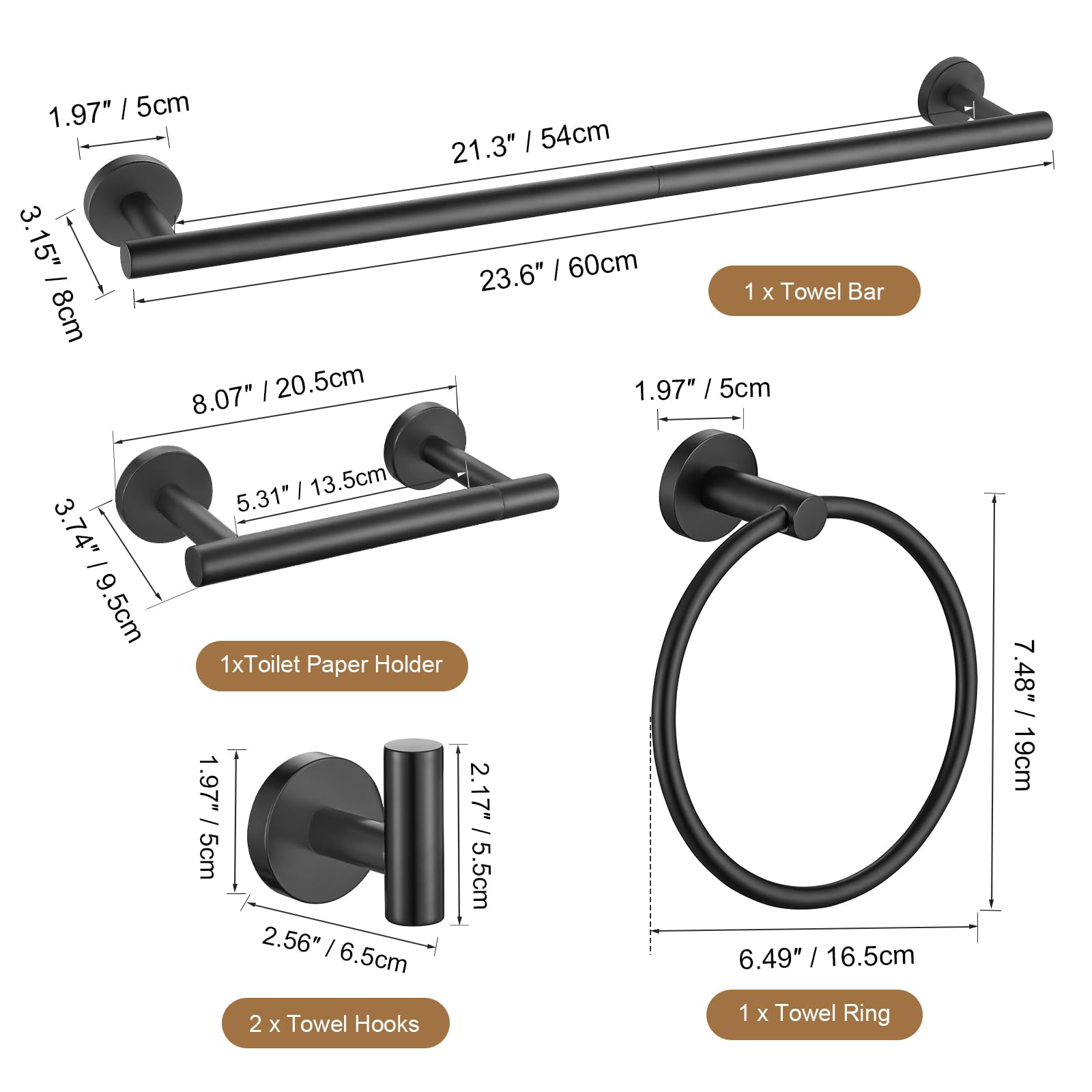 Versatile matte black hardware suitable for bathrooms and laundry rooms.