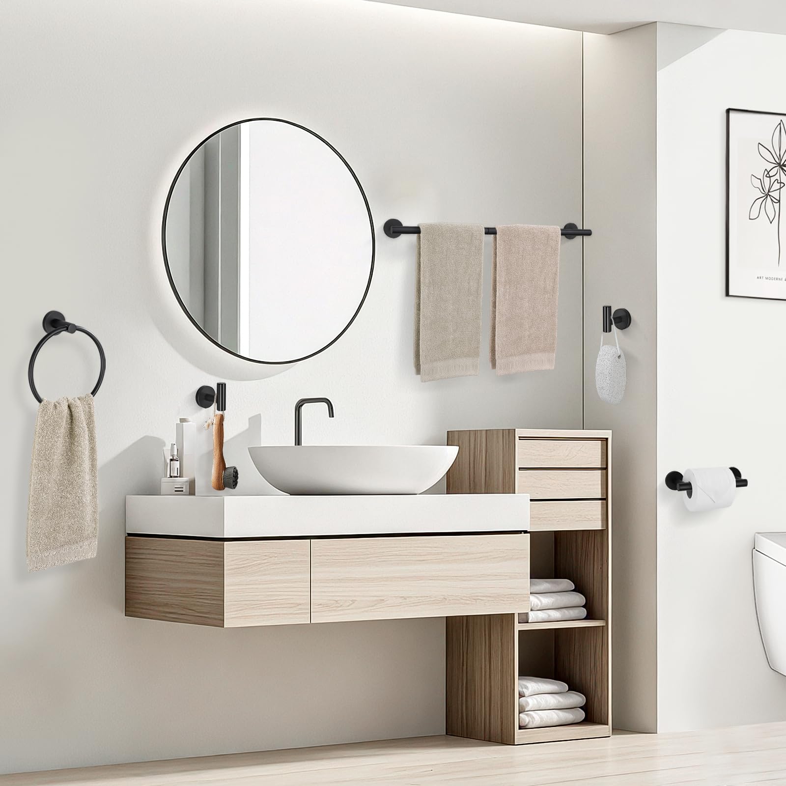 Modern round design of TURS hardware complements diverse décor styles.