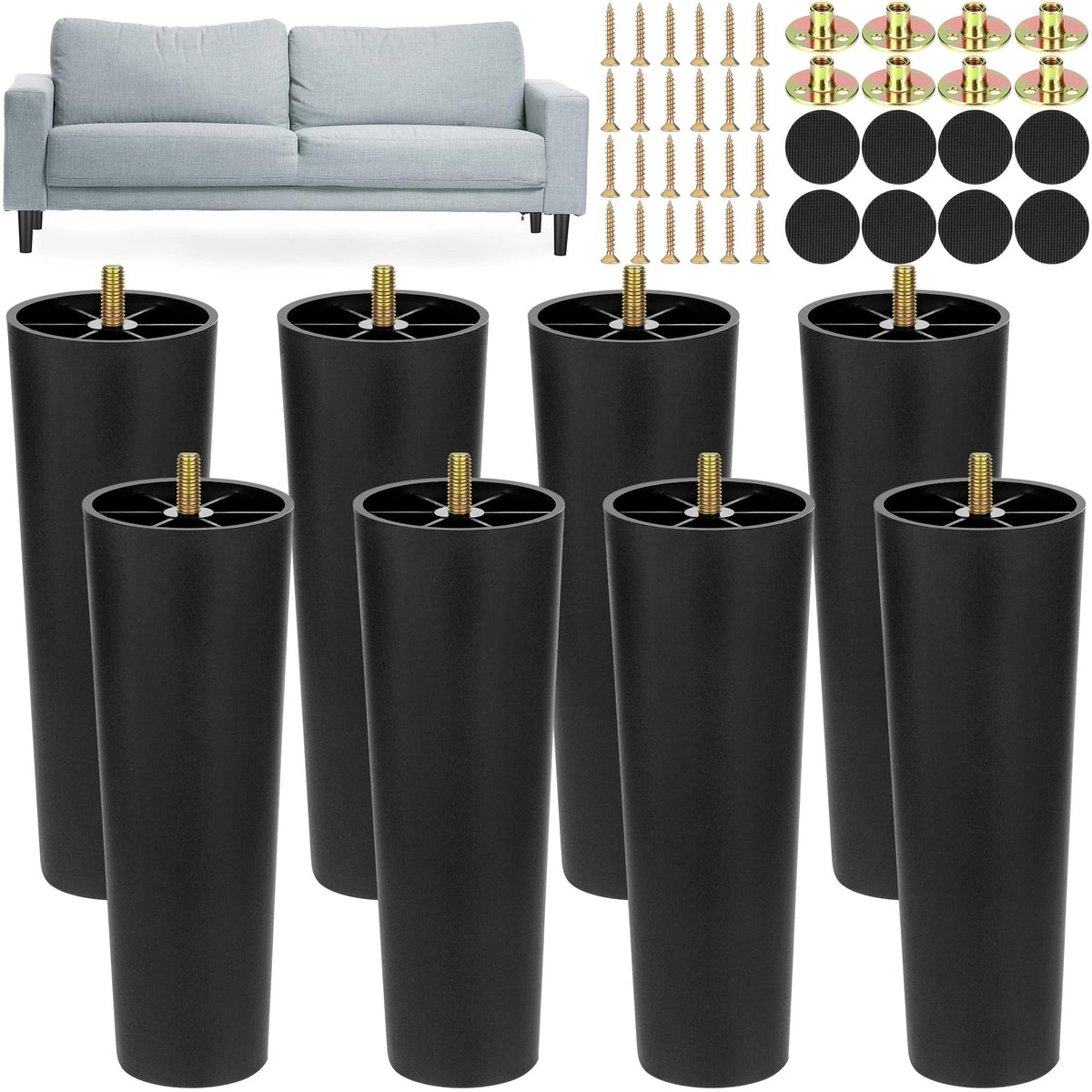 TURSTIN 8-pack 8-inch plastic legs upgrade sofa stability with sturdy support
