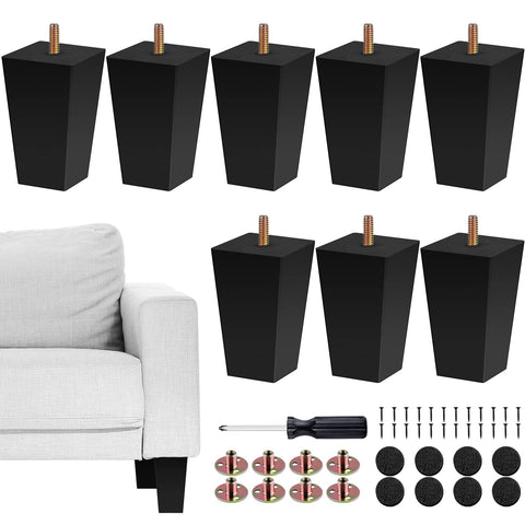 TURSTIN 8-piece black square solid wood legs for sturdy support