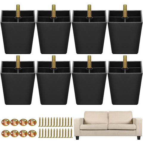 Turstin 8-pack 3-inch square tapered furniture legs provide sturdy sofa support.