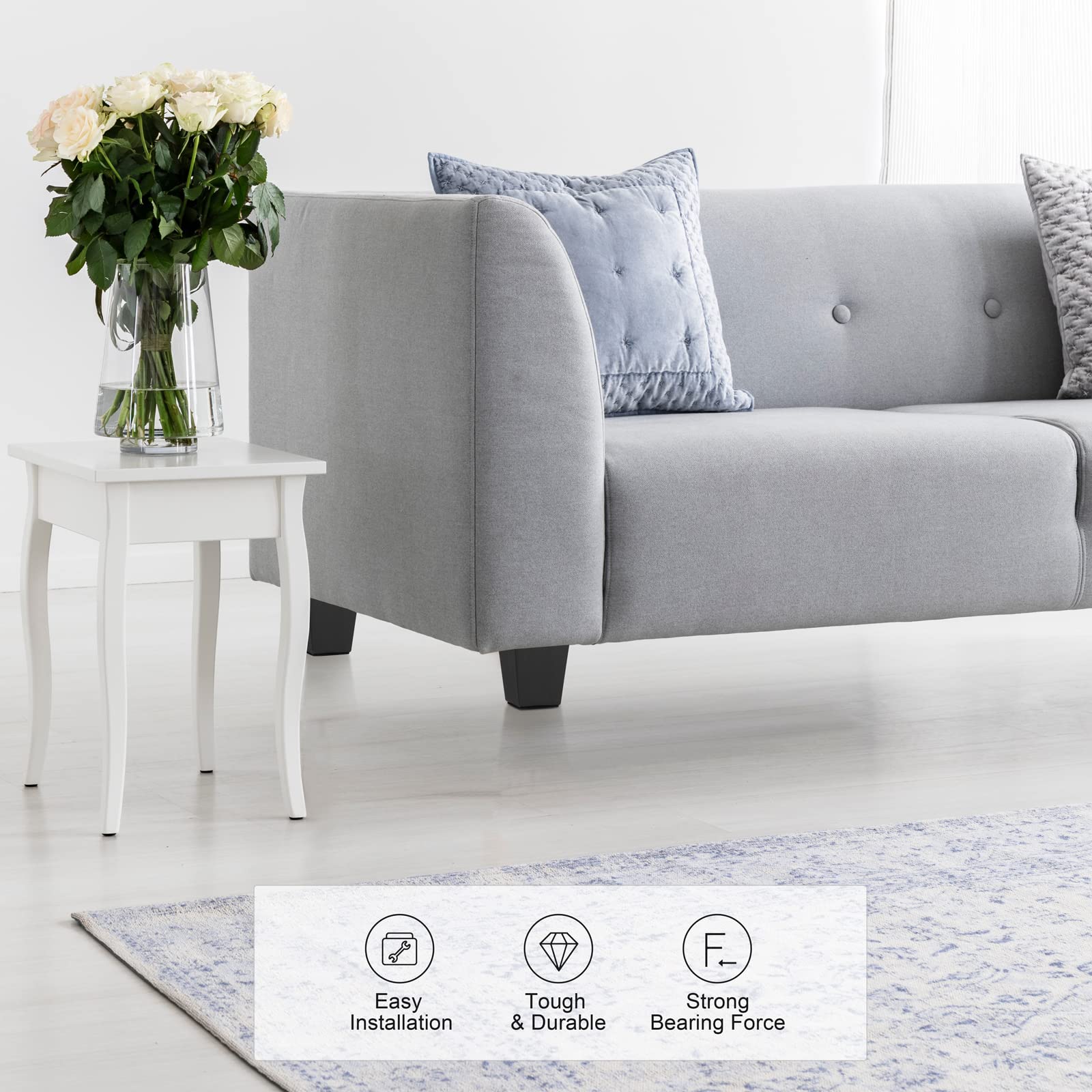Easy-install Turstin legs fit many modern furniture styles.