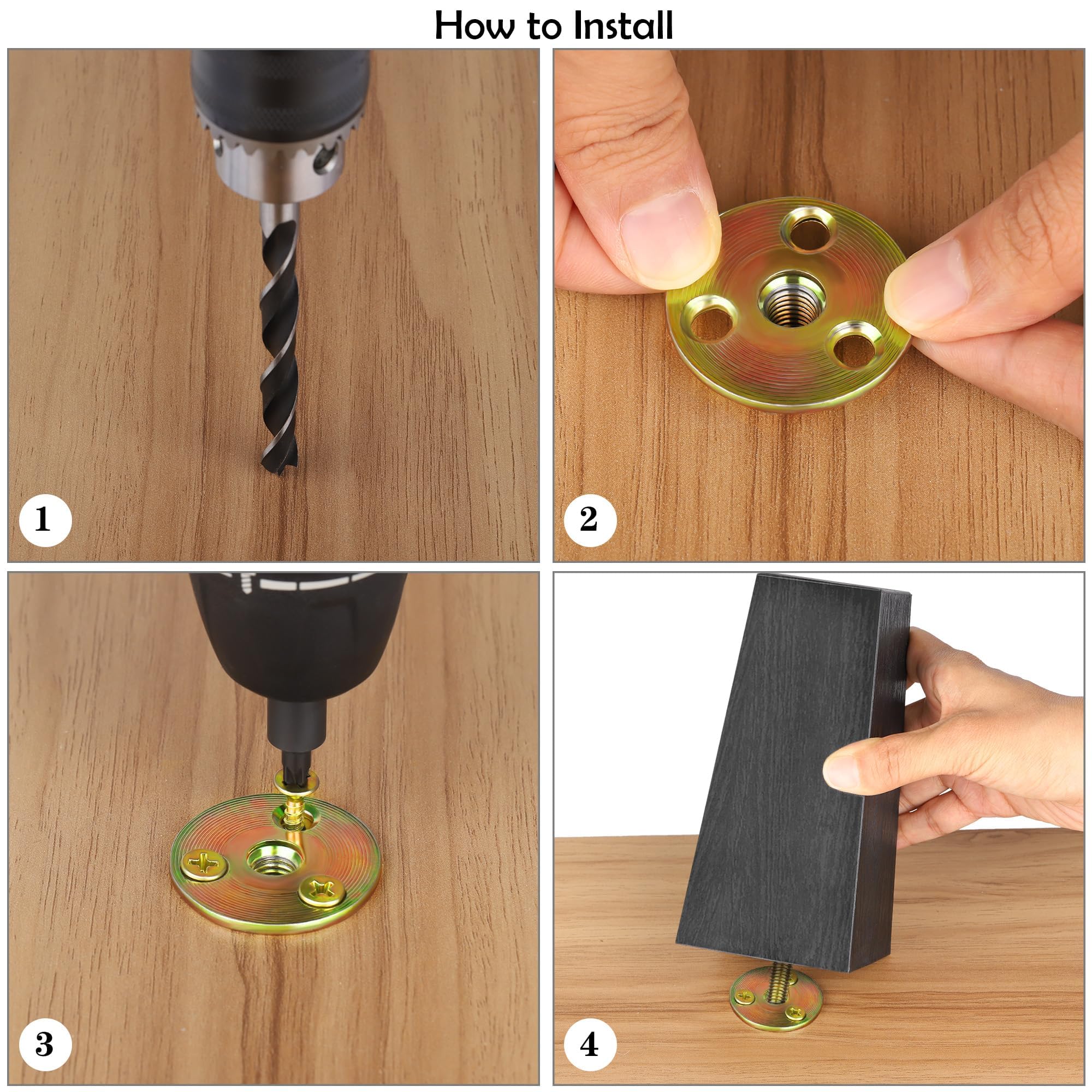 TURSTIN screw-and-T-nut kit for secure furniture leg mounting.