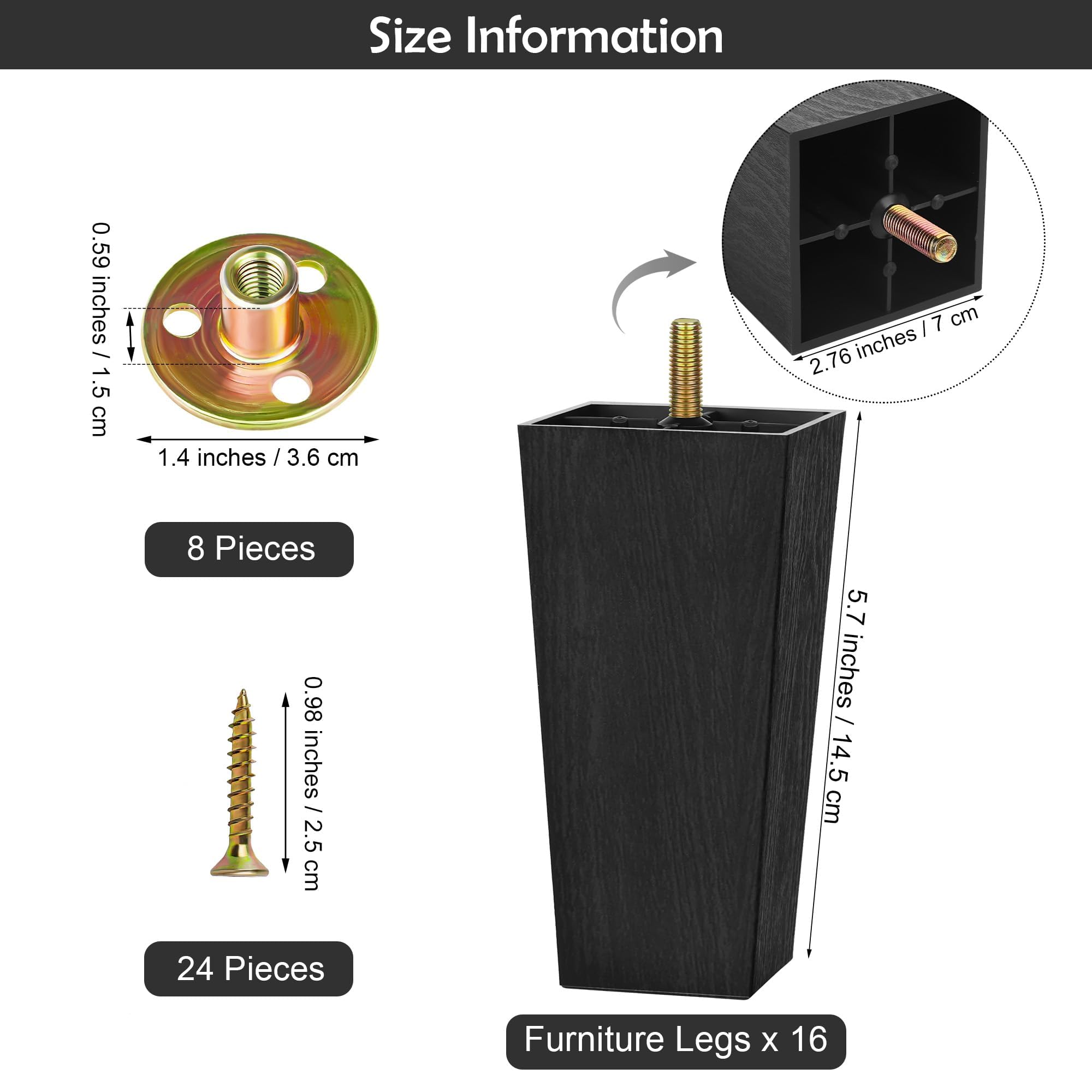 TURSTIN square tapered feet measuring 5.7 inches for even height