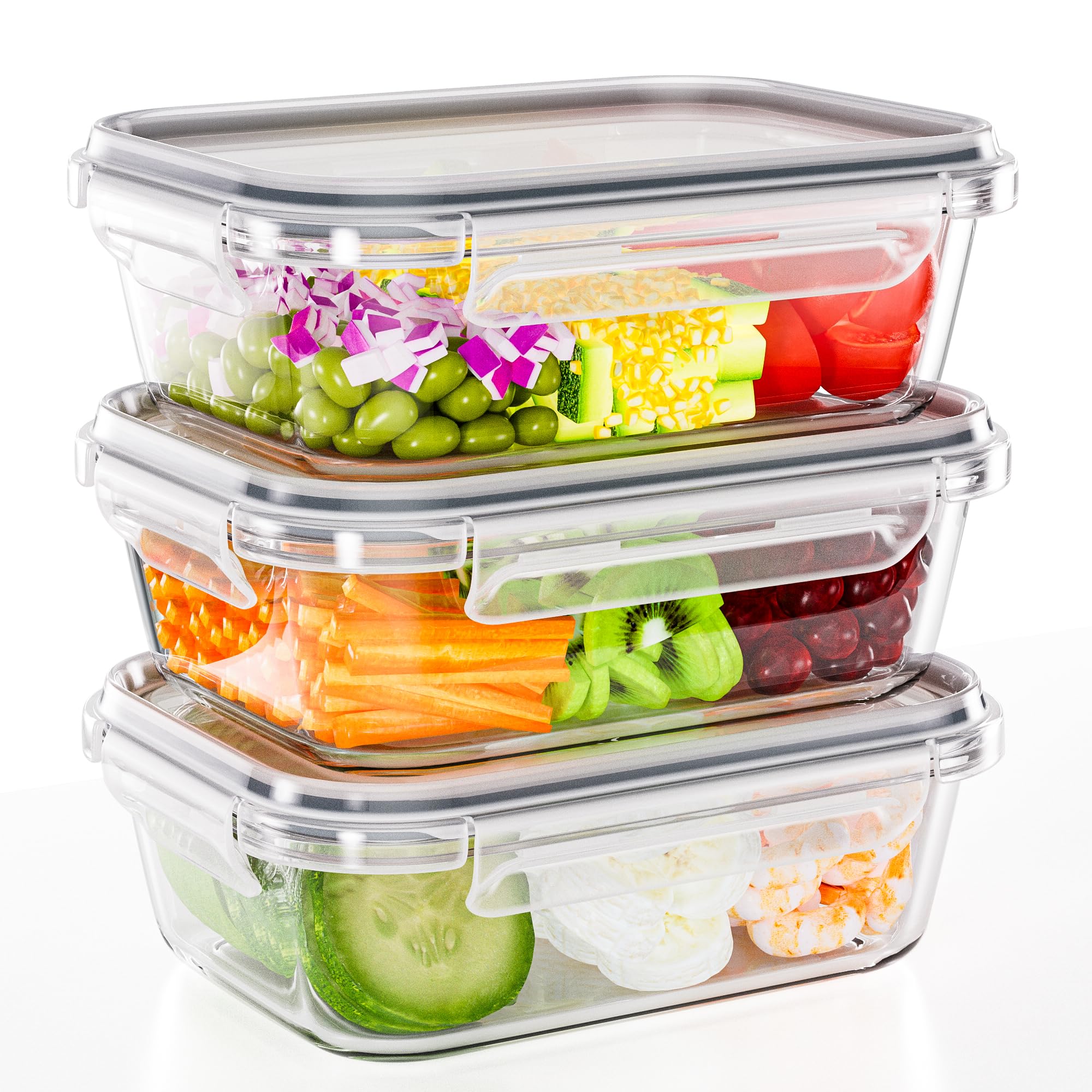 TUSEASY 3-pack borosilicate glass containers with clear visibility for meal prep