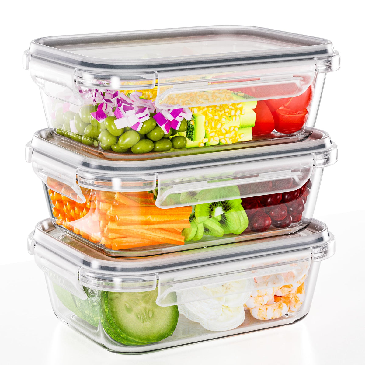 TUSEASY 3-pack borosilicate glass containers with clear visibility for meal prep