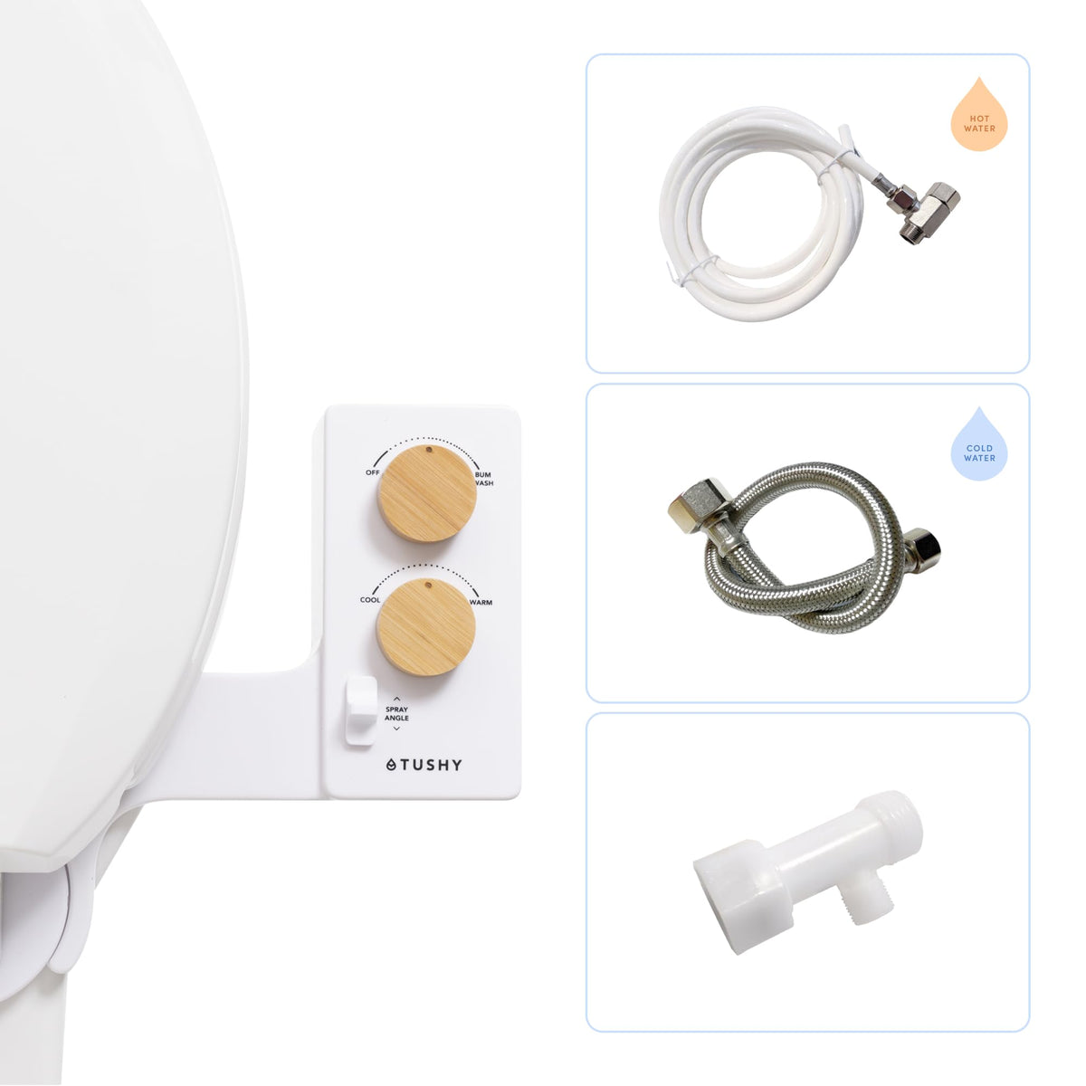 TUSHY 3.0 Spa bidet attachment close-up, showing easy installation readiness.