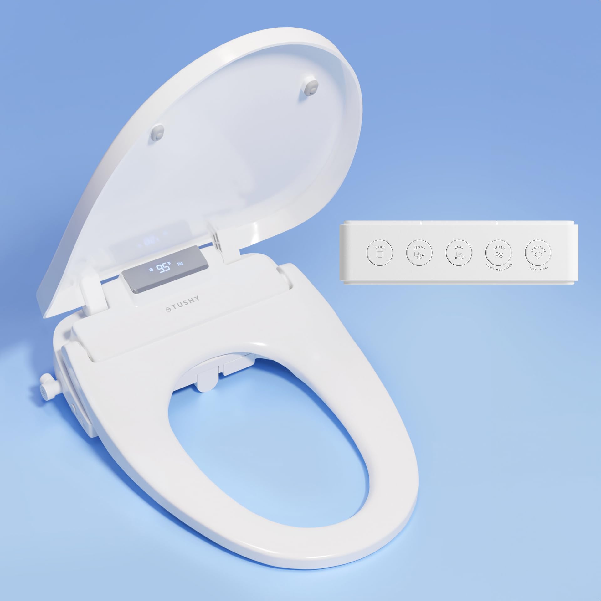 TUSHY Aura bidet seat remote controls spray and temperature for effortless setup