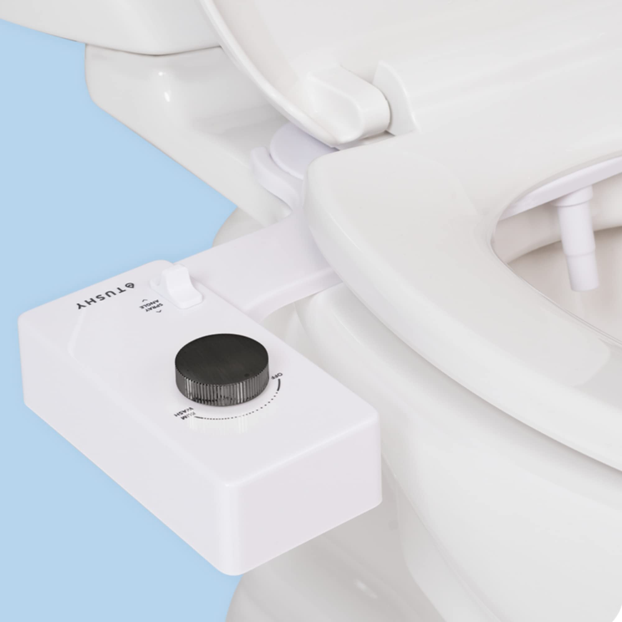 TUSHY Classic 3.0 seat front view shows quick installation and improved bathroom hygiene.