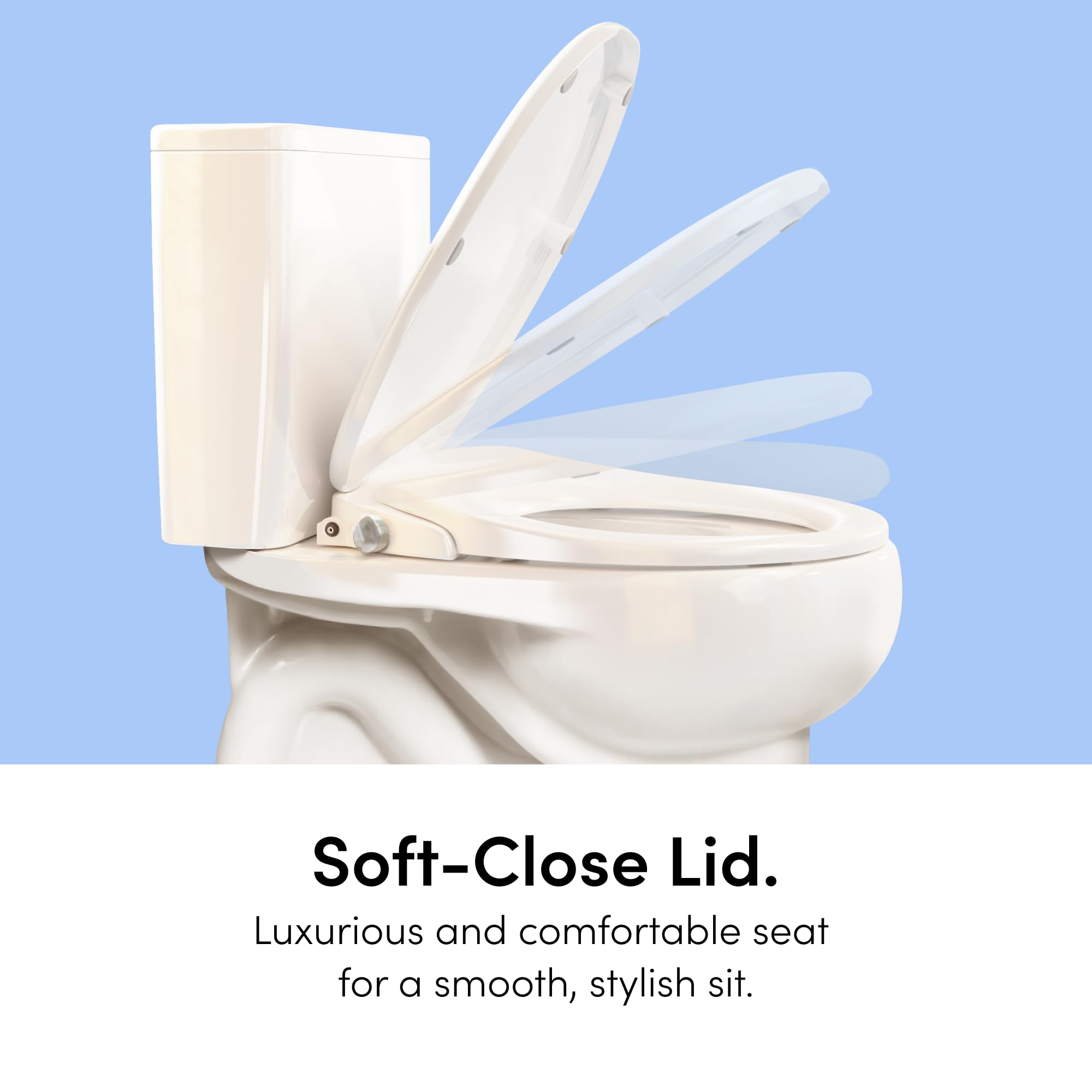 TUSHY Wave bidet seat soft-close lid for quiet, cushioned use.