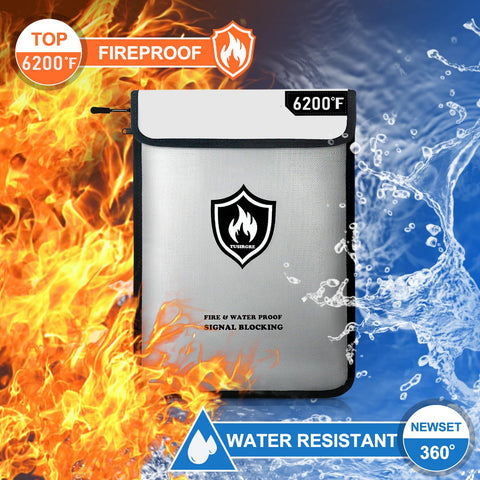 Tusirgre 6200°F fireproof bag with zippered closure secures contents quickly.