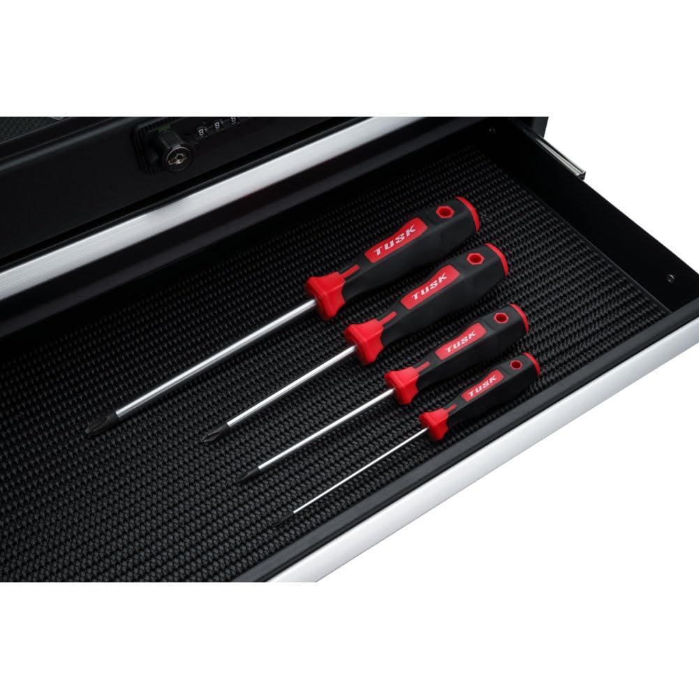 TUSK JIS screwdriver set in-use scene highlighting magnetic tips for quick grip work.