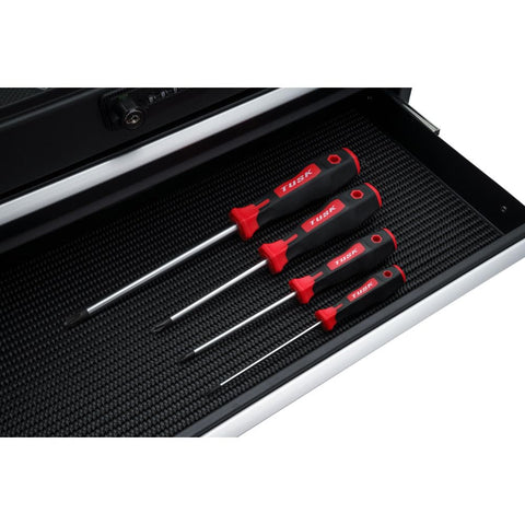 TUSK JIS screwdriver set in-use scene highlighting magnetic tips for quick grip work.