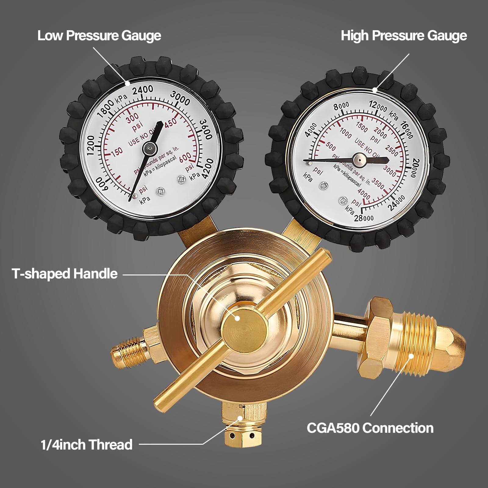 Tutor Auto regulator gauge detail offers easy pressure reading for accurate adjustments.