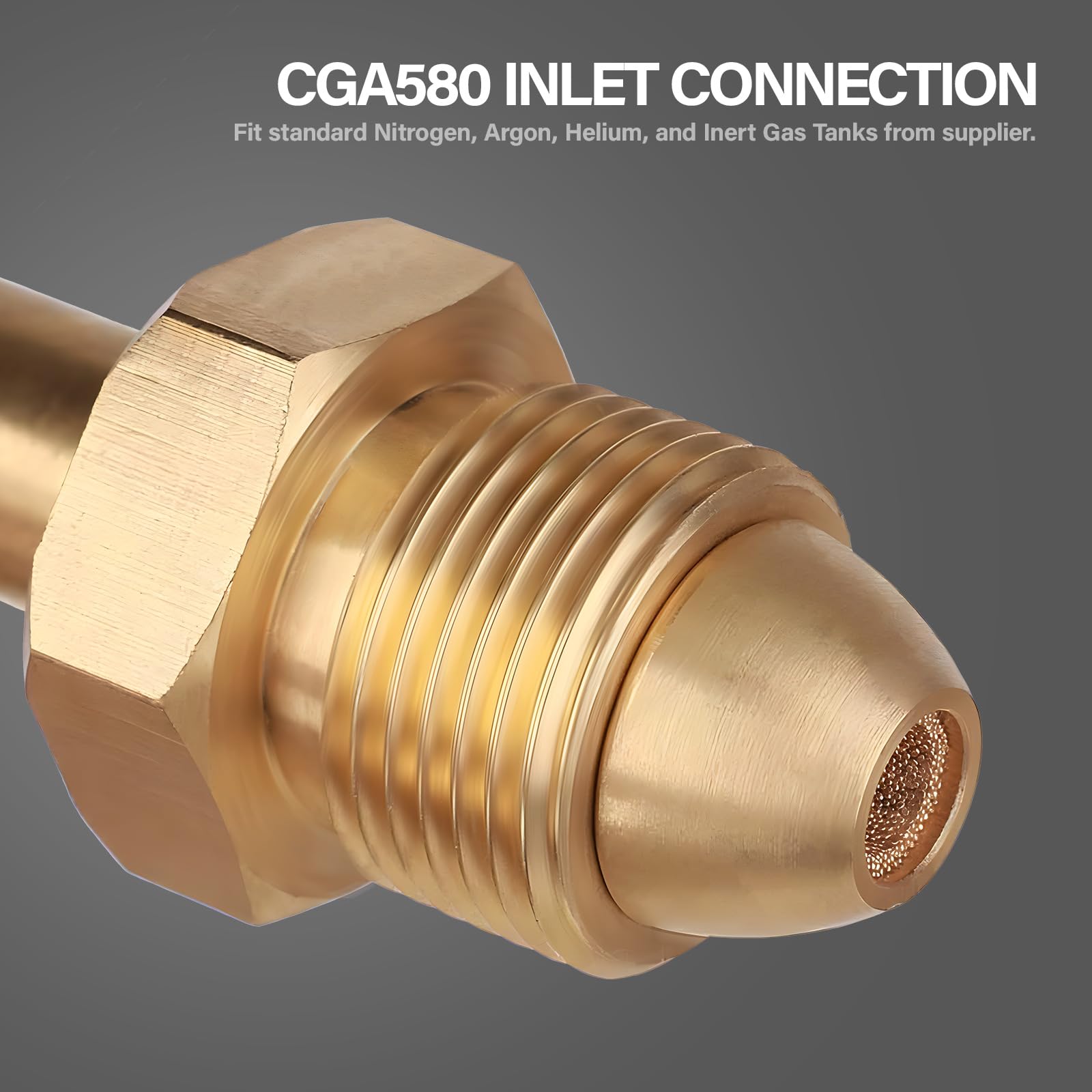 Tutor Auto regulator CGA-580 inlet fits standard nitrogen tanks.