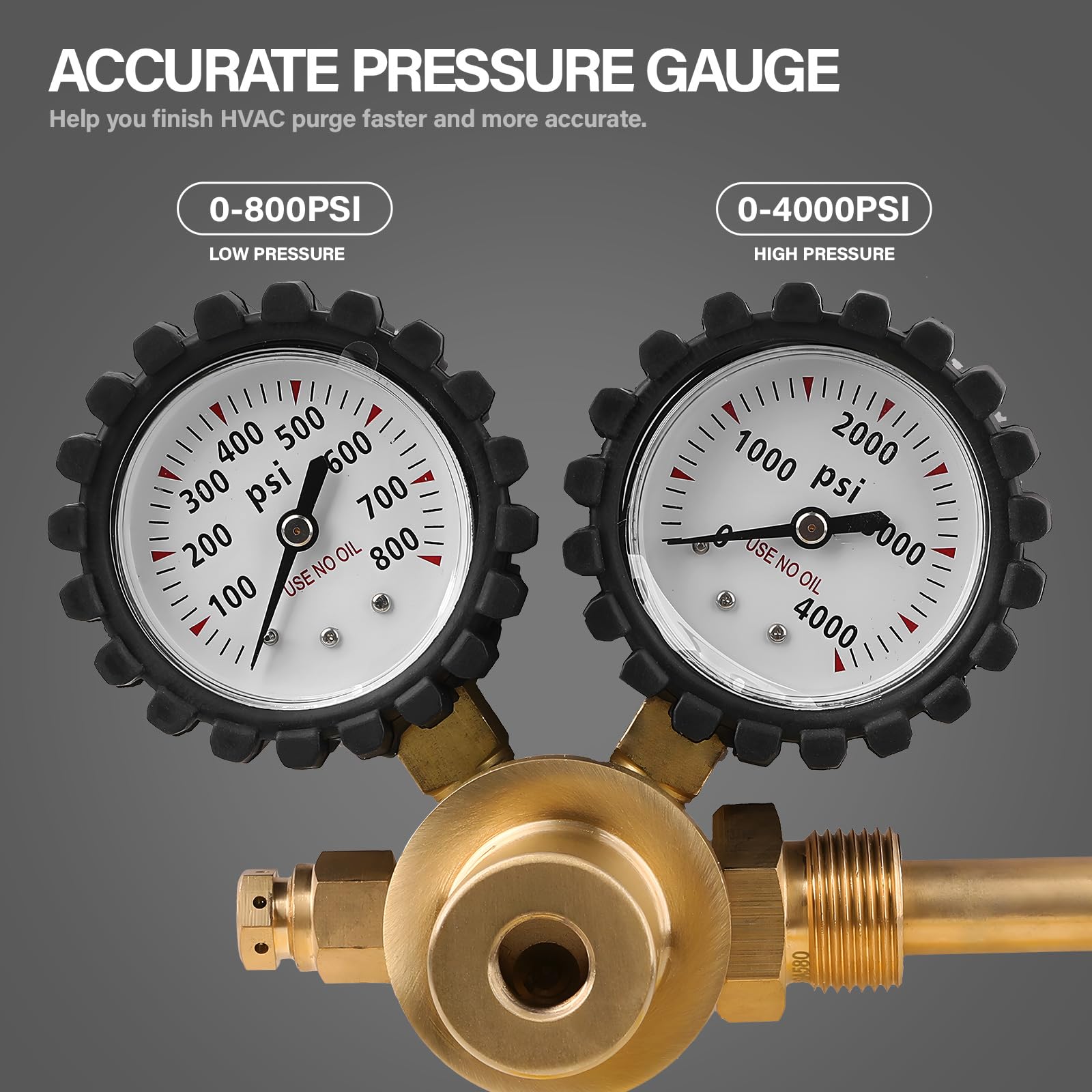 1/4-inch flare outlet on Tutor Auto regulator for HVAC charging hoses and purging.