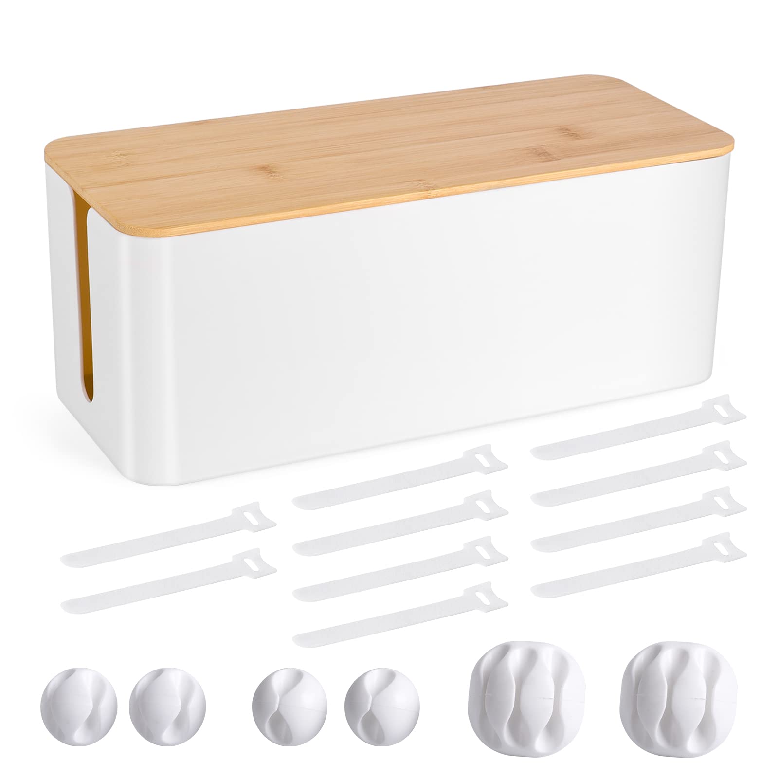 TuweChen wooden lid cable box hides wires and reduces desk clutter