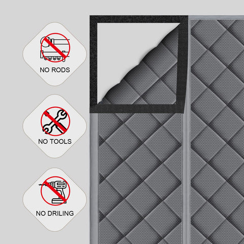 TUZIER magnetic door curtain installation with Velcro strips for easy setup.