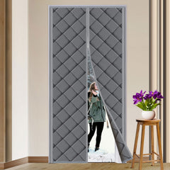TUZIER magnetic thermal door curtain close-up shows weatherproof nylon and thick insulation.