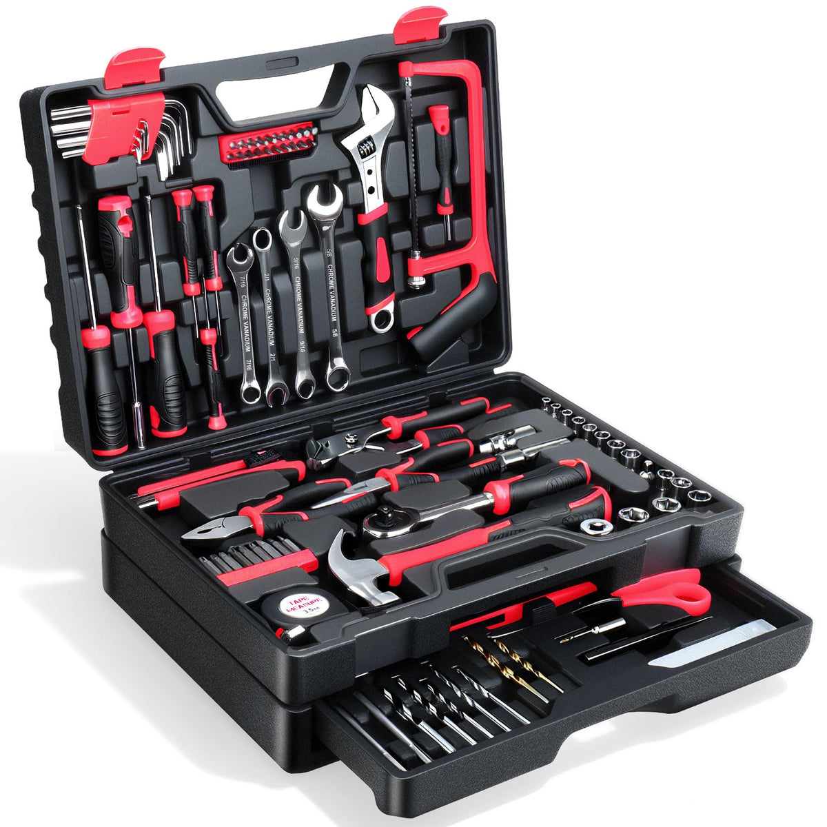 TVERIM 412-piece tool set with organized storage for home and auto repairs