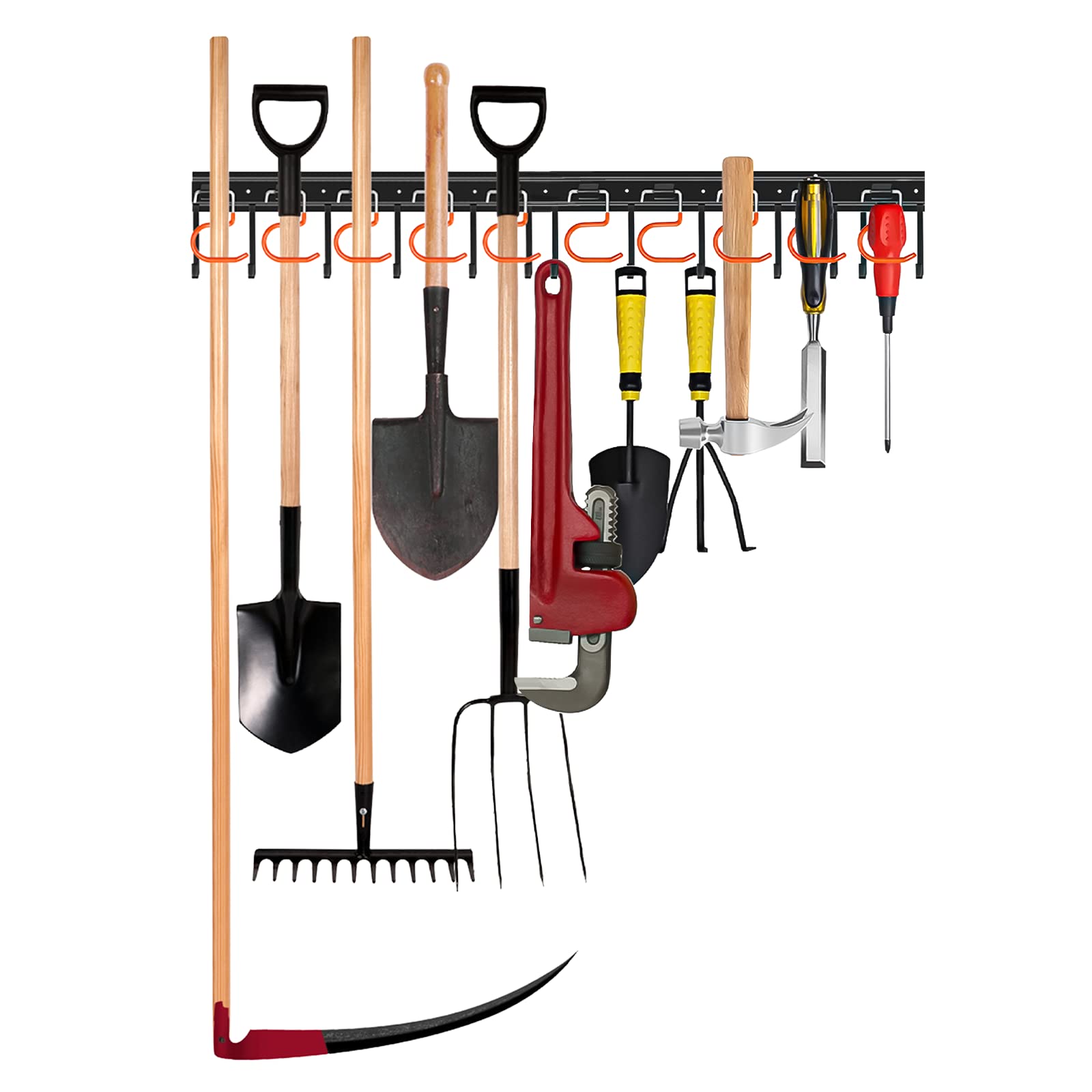 TVKB 34-inch all-metal garden tool organizer on wall for sturdy garage storage