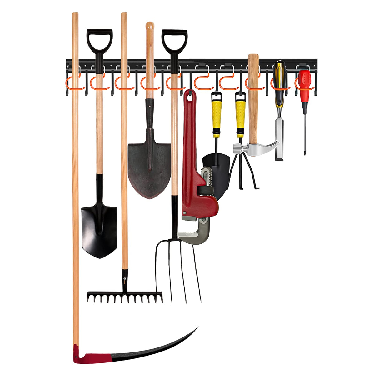 TVKB 34-inch all-metal garden tool organizer on wall for sturdy garage storage