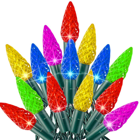 TW SHINE C6 Christmas string lights wrapped around an outdoor tree for festive illumination