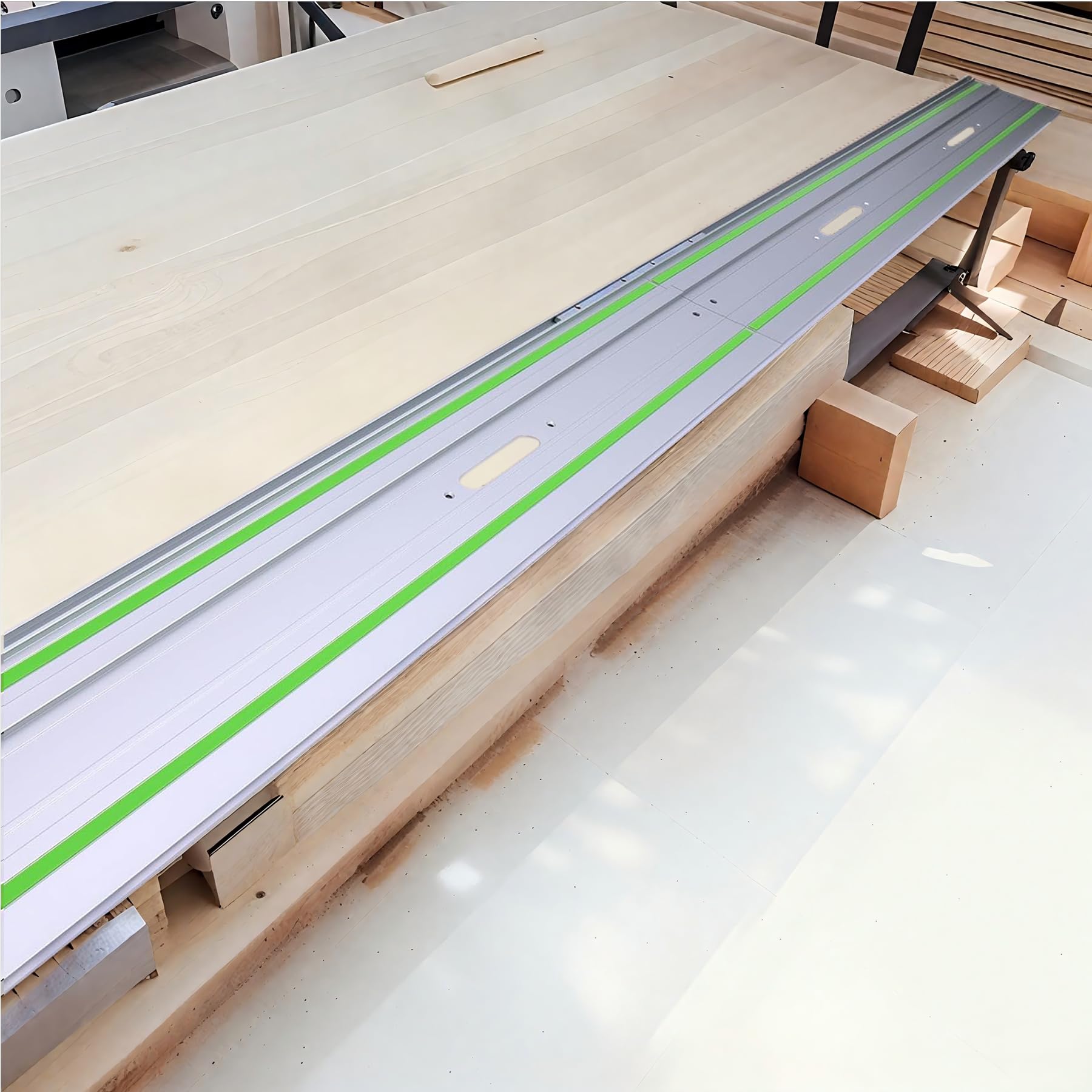 Two 55-inch Tweaklt rails ready for precise plywood cutting