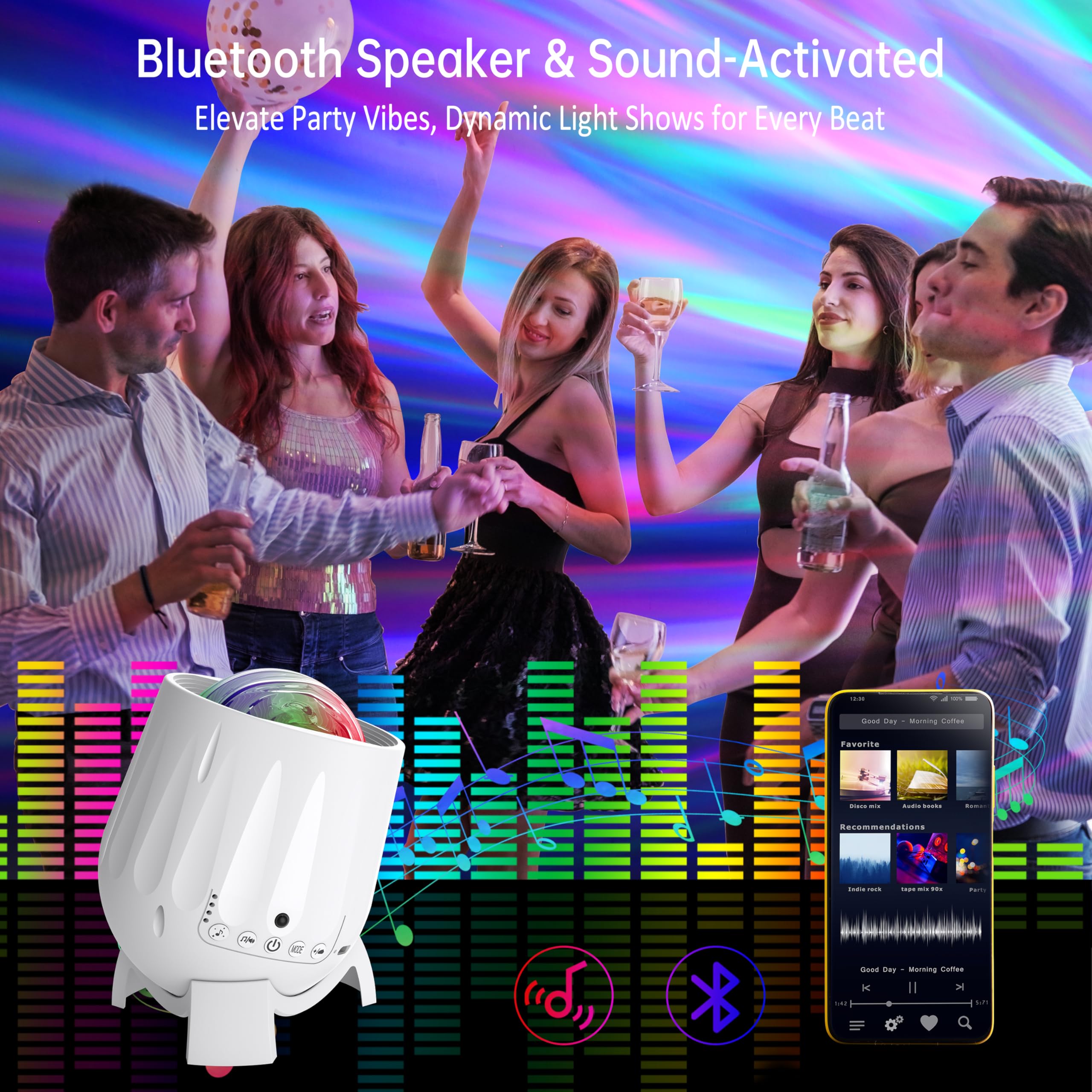 Twelvetooo 360-degree projection base enables flexible room setup.