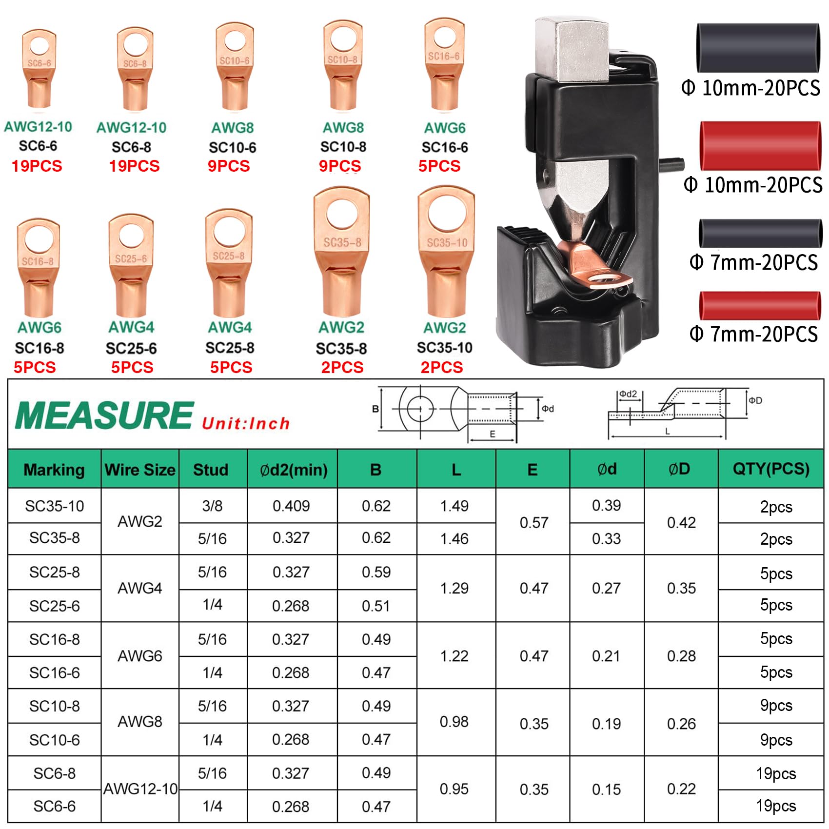 Twidec ring terminals AWG 2-0000 provide strong, reliable connections.