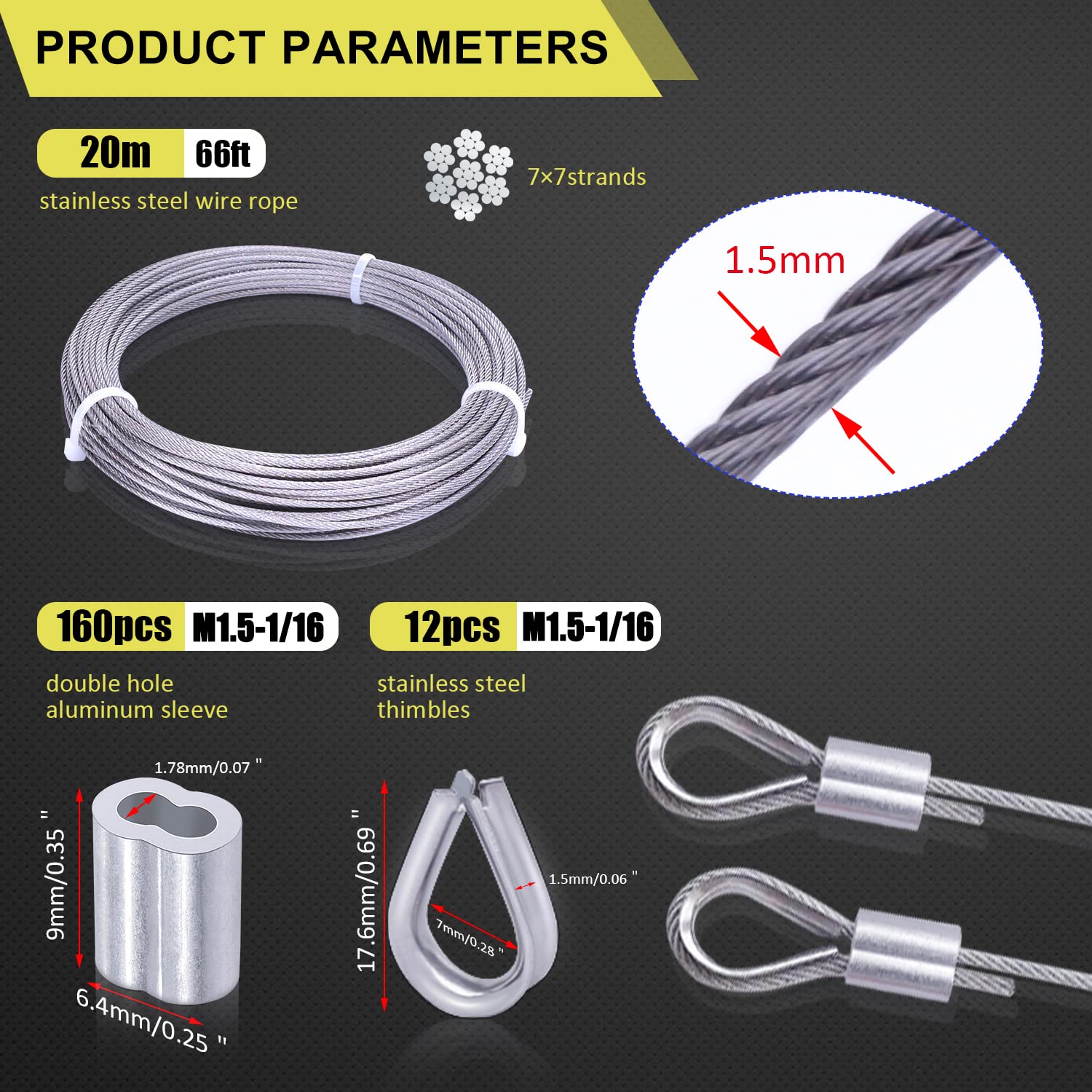 Twidec 66ft wire rope 1/16 inch stainless for reliable rigging.