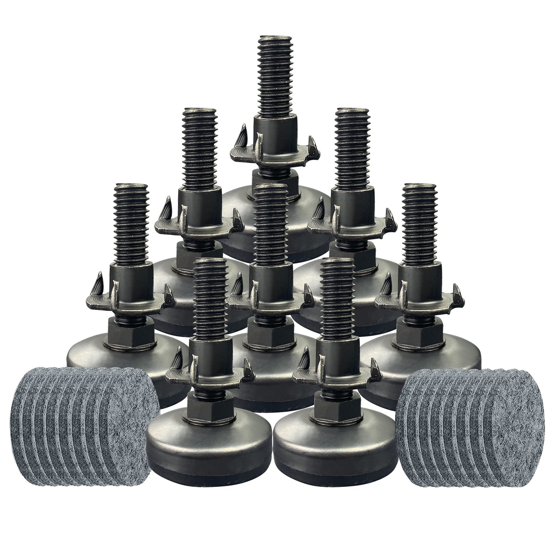 TWIG adjustable leveling feet on a heavy cabinet leg protecting floors