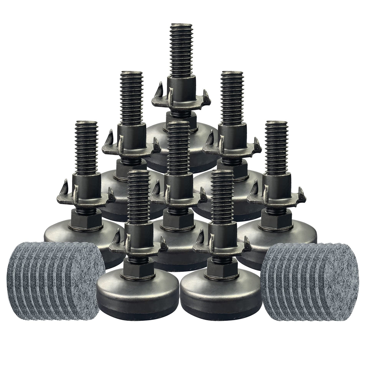 TWIG adjustable leveling feet on a heavy cabinet leg protecting floors