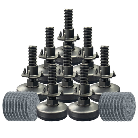 TWIG adjustable leveling feet on a heavy cabinet leg protecting floors