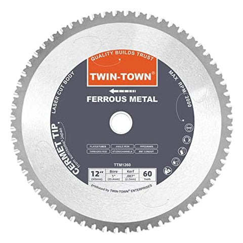 Twin-Town 12in 60T cermet teeth close-up for precise long-lasting cuts
