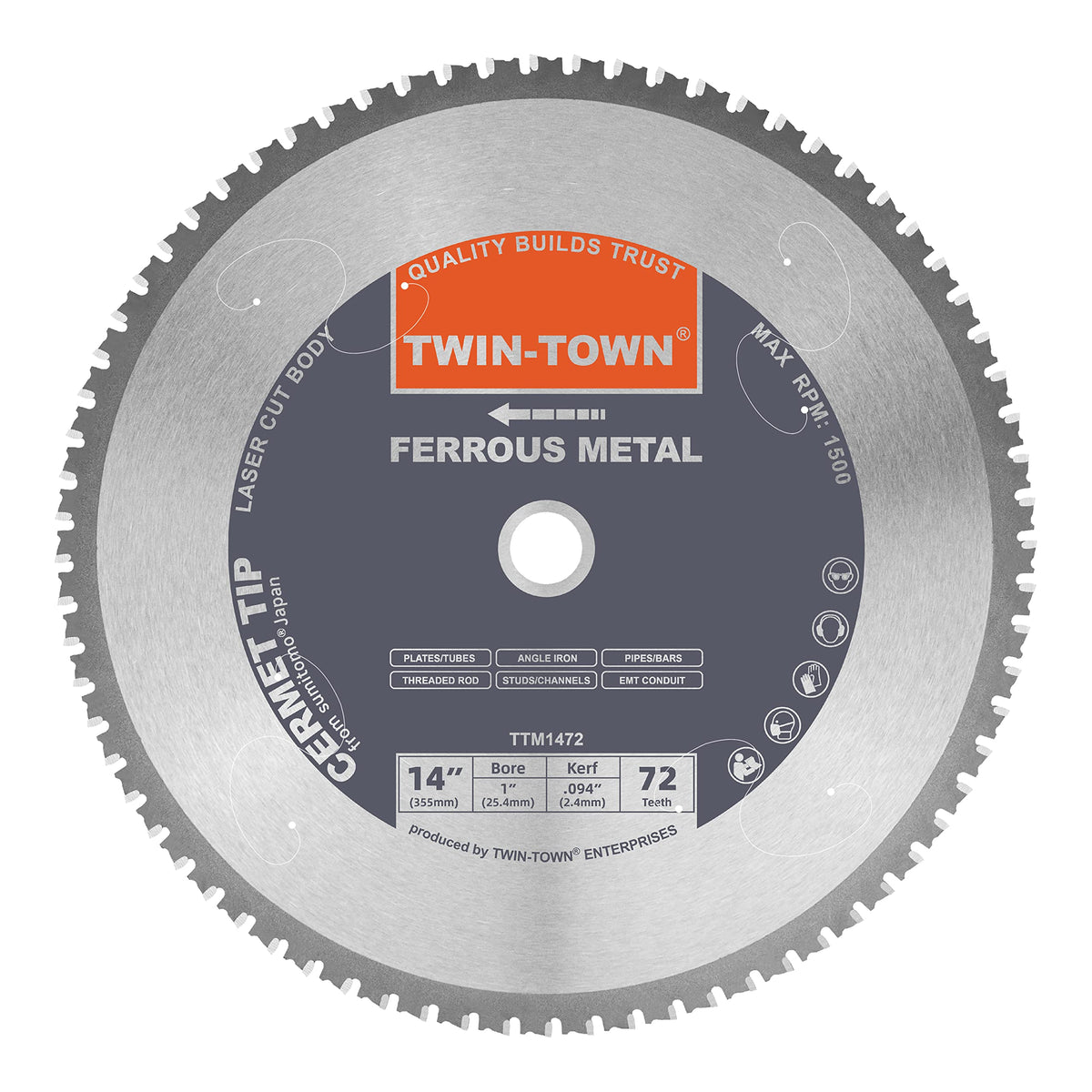 TWIN-TOWN 14-inch cermet blade with 72 teeth for dry cutting mild steel