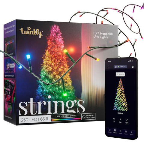 Twinkly Strings 65ft outdoor lights illuminate a garden with vibrant RGB LEDs.