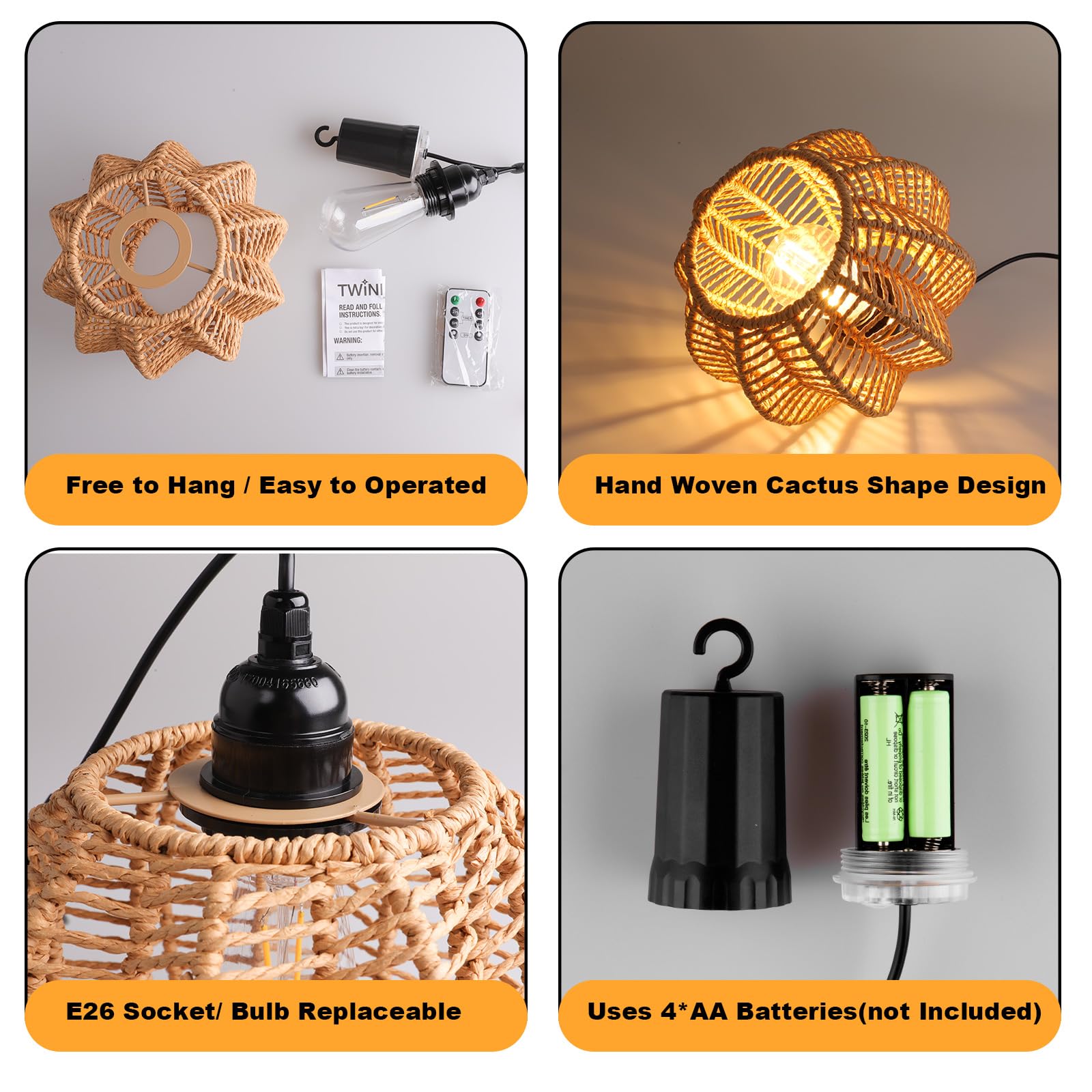TWINKVILLA adjustable hanging cord 35 inch fits any space.