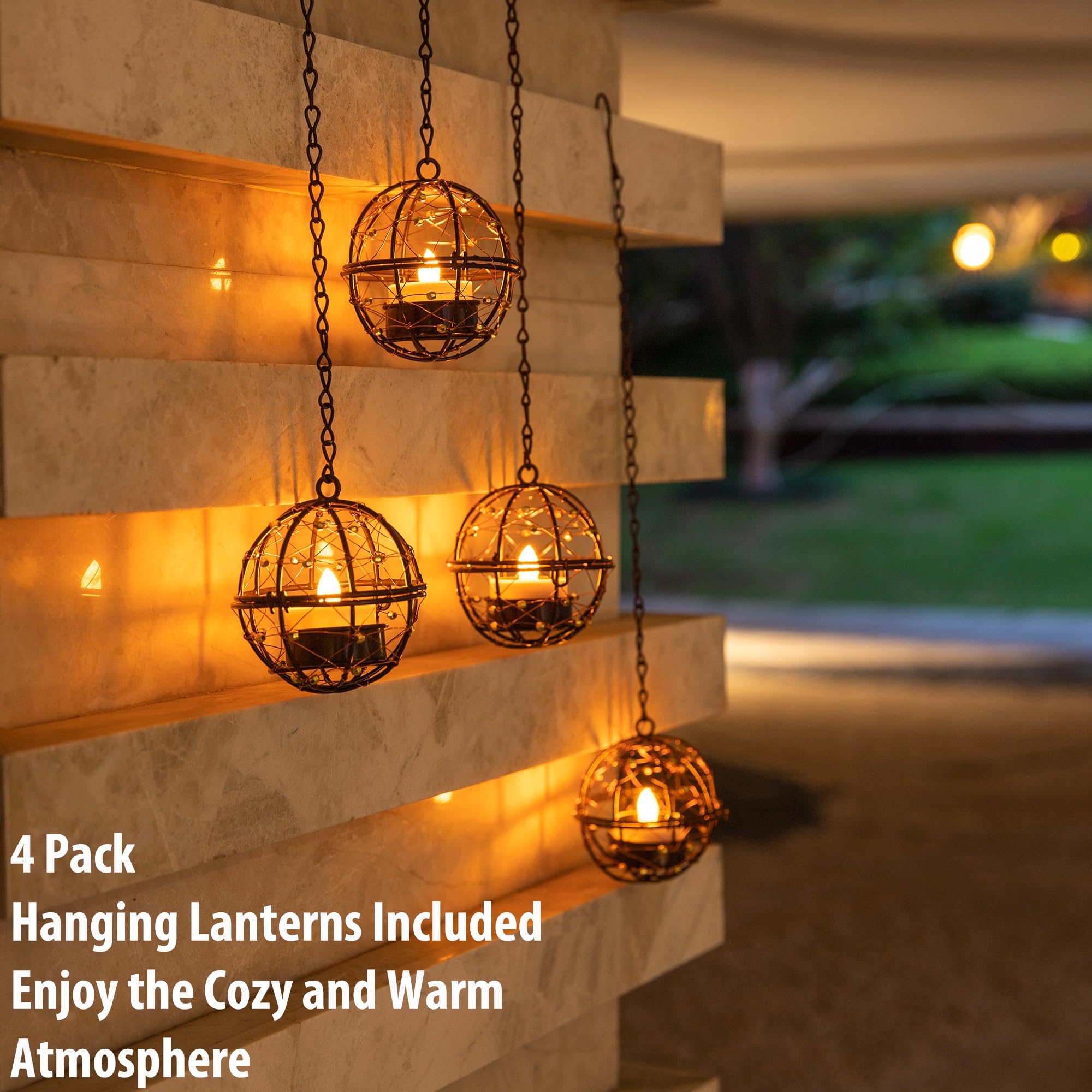 TWINKVILLA globe candle holder lantern shows flickering amber glow for cozy evenings.