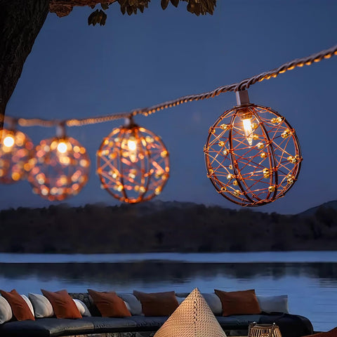 TWINKVILLA beaded copper wire ball lanterns lighting with romantic glow for patios