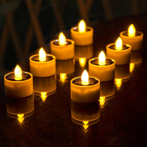 TWINKVILLA solar tea lights outdoor glow with flameless safety