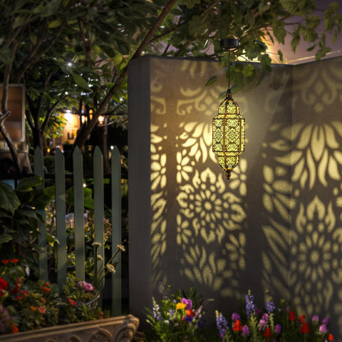 Twinkya hanging solar lights installed on patio for wireless evening charm.