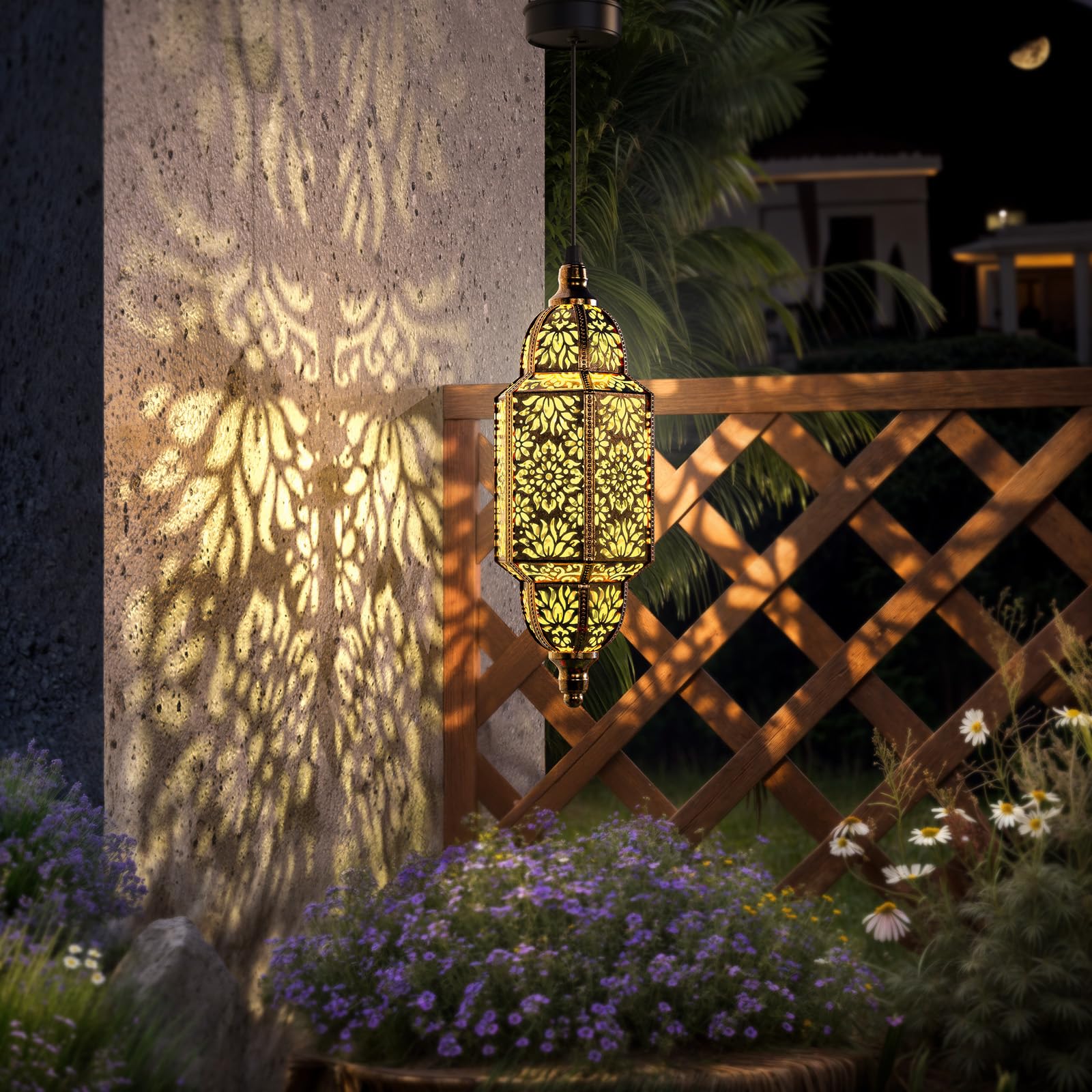 Twinkya solar lantern pattern projection brightens walkways at night