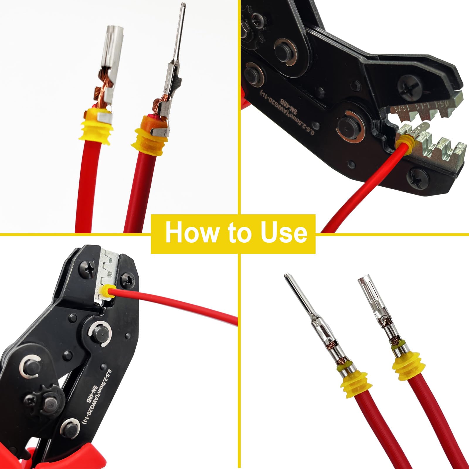 Twippo crimping tool – mouth open barrel area showcasing 20-14 AWG compatibility.