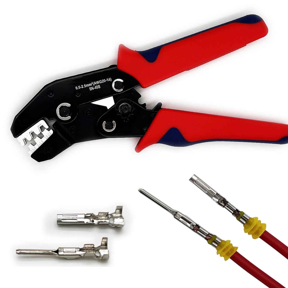 Twippo crimping tool with ratchet – side view showing robust design for precise, repeatable crimps.