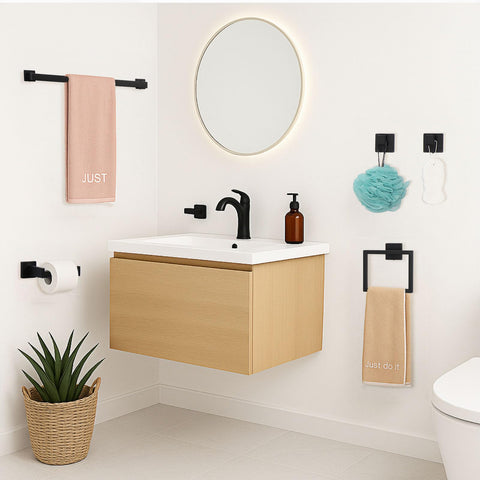 Twirobt towel ring in matte black for convenient, tidy towels.
