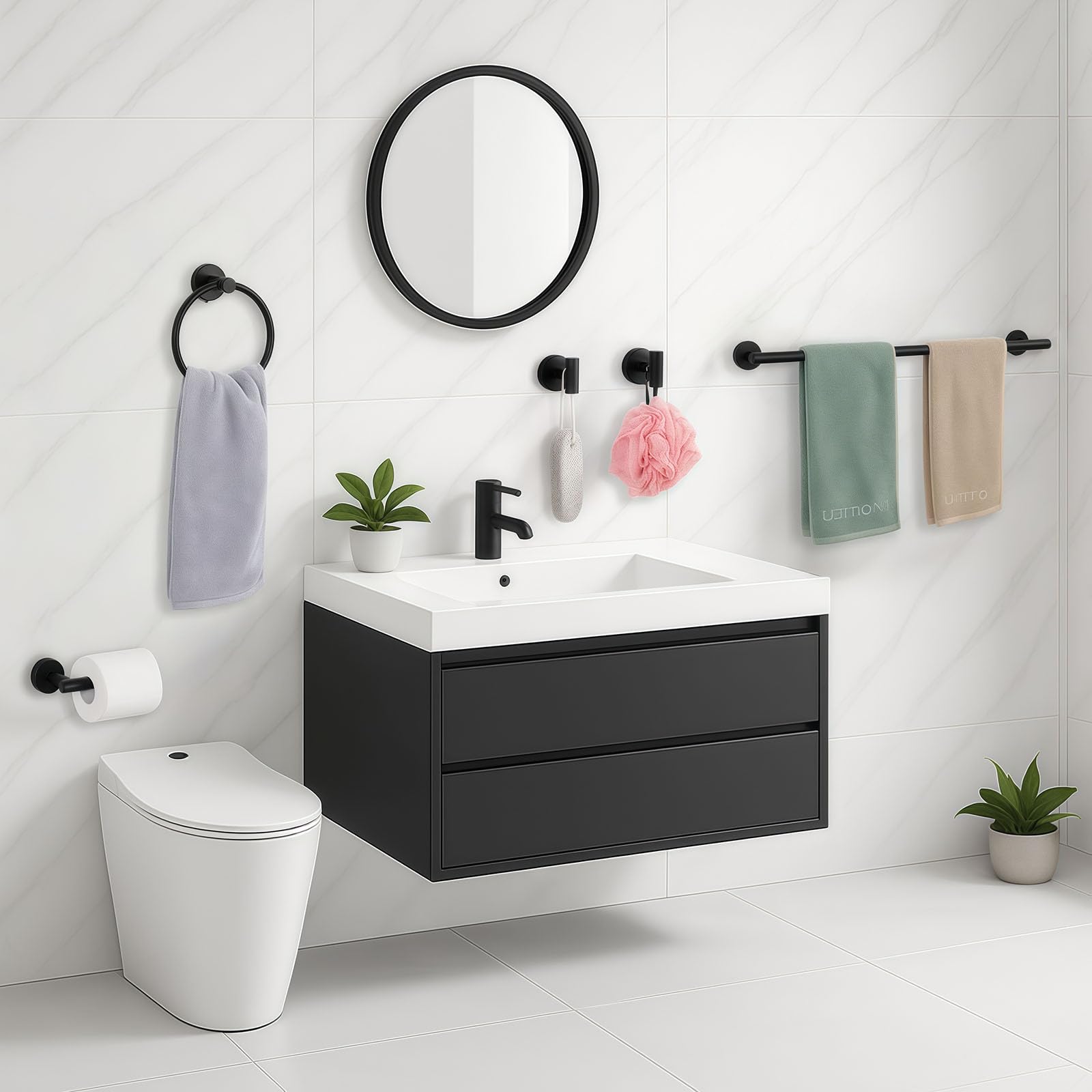 TWIROBT towel ring in matte black for quick towel access.