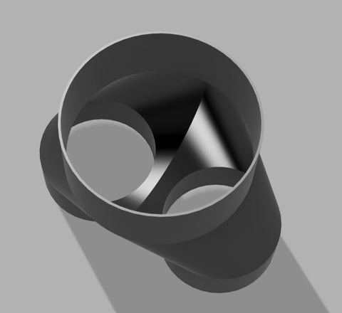 Two 4-inch ducts to one 6-inch duct connection enables flexible routing.